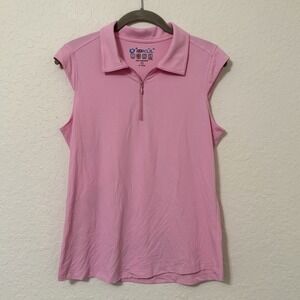 IBKUL Womens Top UPF Shirt Size Medium Pink Short Cap Sleeve Quarter Zip Polo